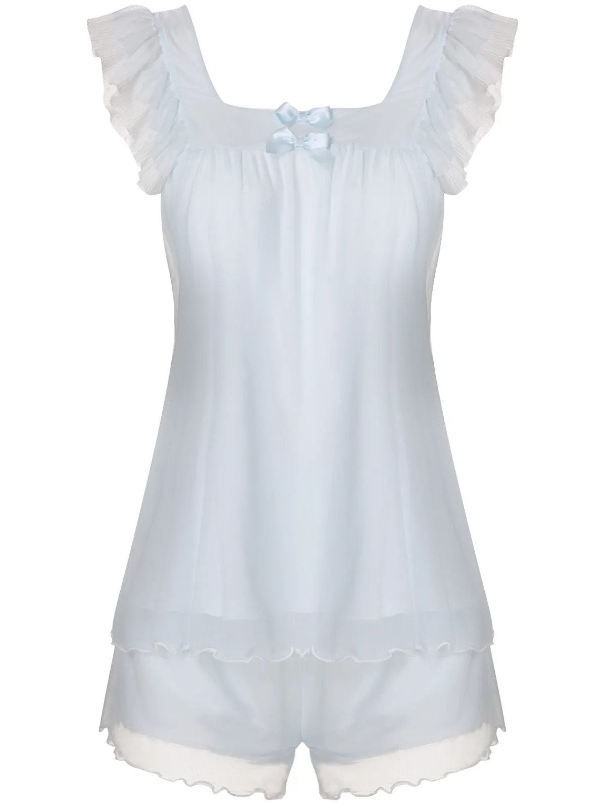 New Retro Stage Light 1950s Square Collar Pajamas Blue