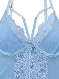 Outlet Retro Stage Light Blue 1930s Strap Lace Heart Nightgown