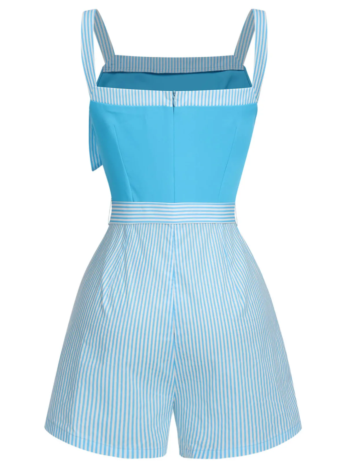 Best Retro Stage Light 1940s Stripe Wide Straps Romper Blue