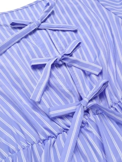 Fashion Retro Stage 1950s Striped Bow Lace-Up Dress Light Blue