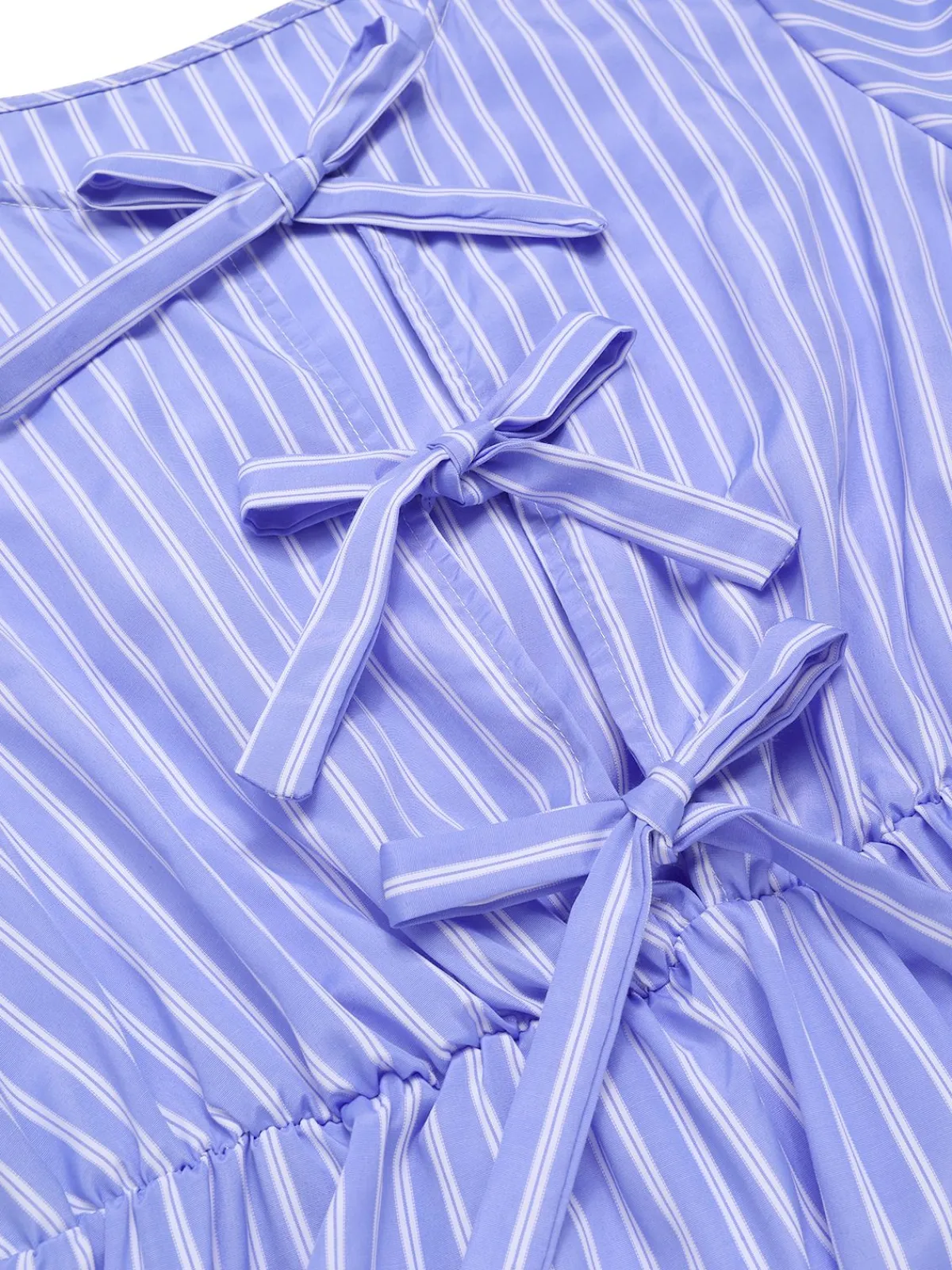 Fashion Retro Stage 1950s Striped Bow Lace-Up Dress Light Blue
