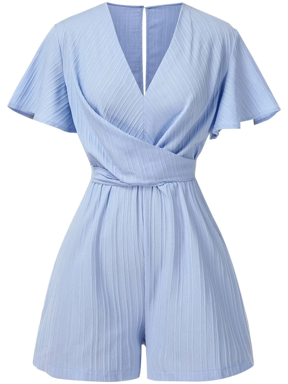 Online Retro Stage 1950s Textured Flare Sleeve Romper Light Blue