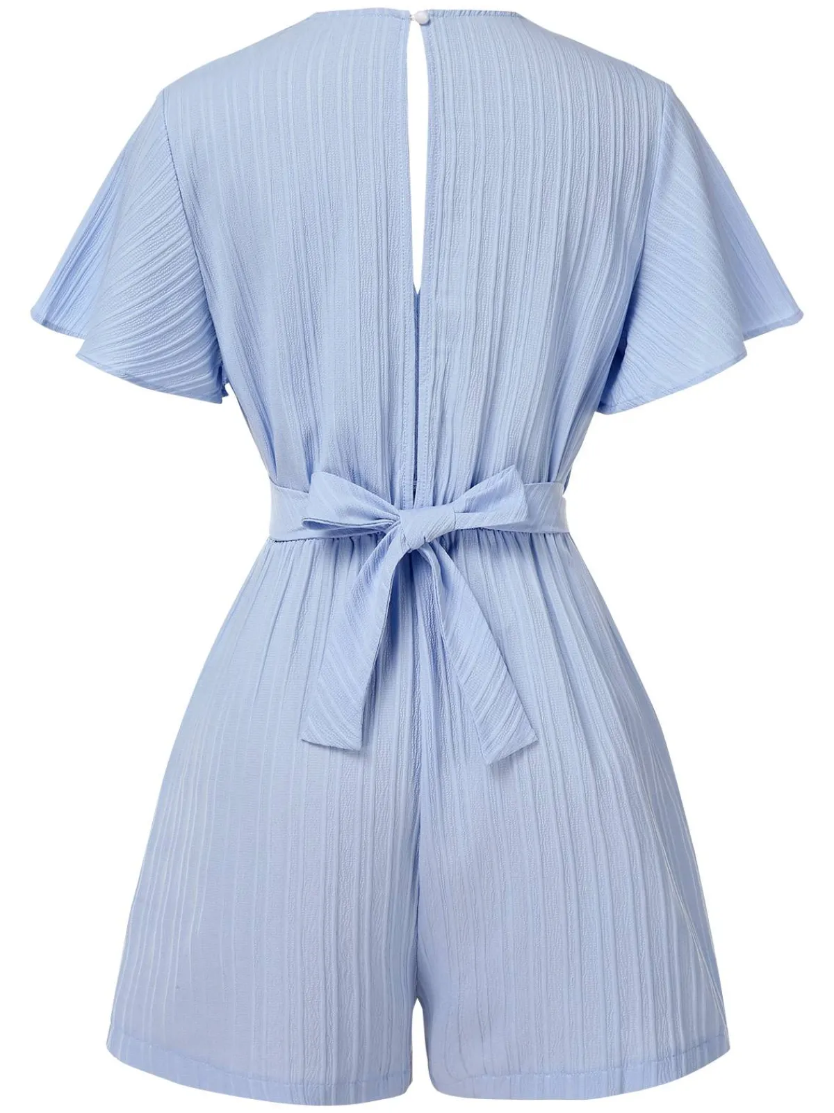 Online Retro Stage 1950s Textured Flare Sleeve Romper Light Blue