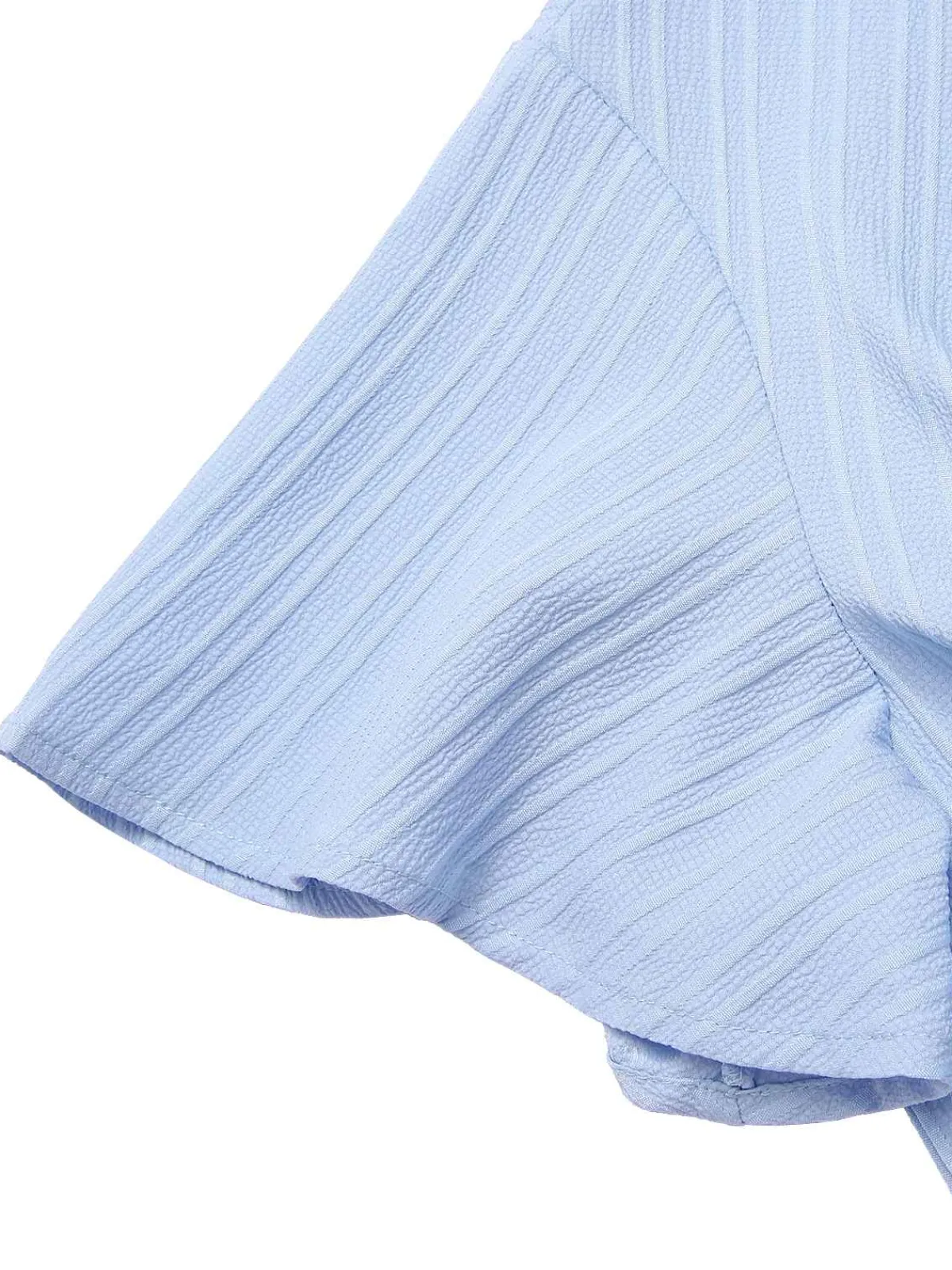 Online Retro Stage 1950s Textured Flare Sleeve Romper Light Blue