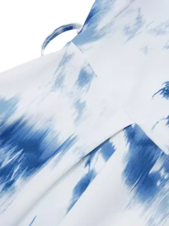 Outlet Retro Stage 1950s Tie Dye Puff V-Neck Swing Dress Light Blue