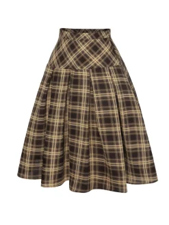 New Retro Stage 1950s Plaid Pleated Skirt Light Brown