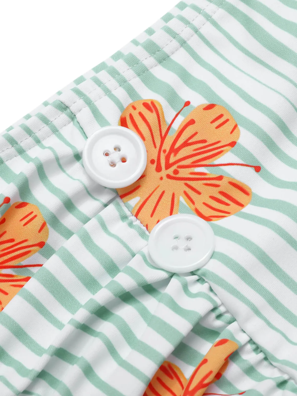 Discount Retro Stage 1950s Floral Stripe Ruffle Swimsuit Light Green