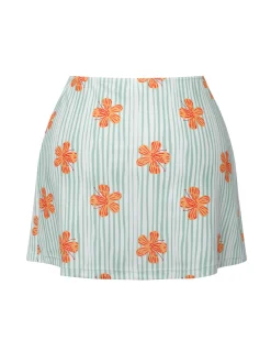 Outlet Retro Stage 1950s Floral Stripe Skirt Cover-Up Light Green