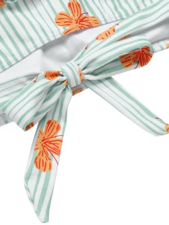 Sale Retro Stage 1950s Floral Stripe Swimsuit & Skirt Cover-Up Light Green