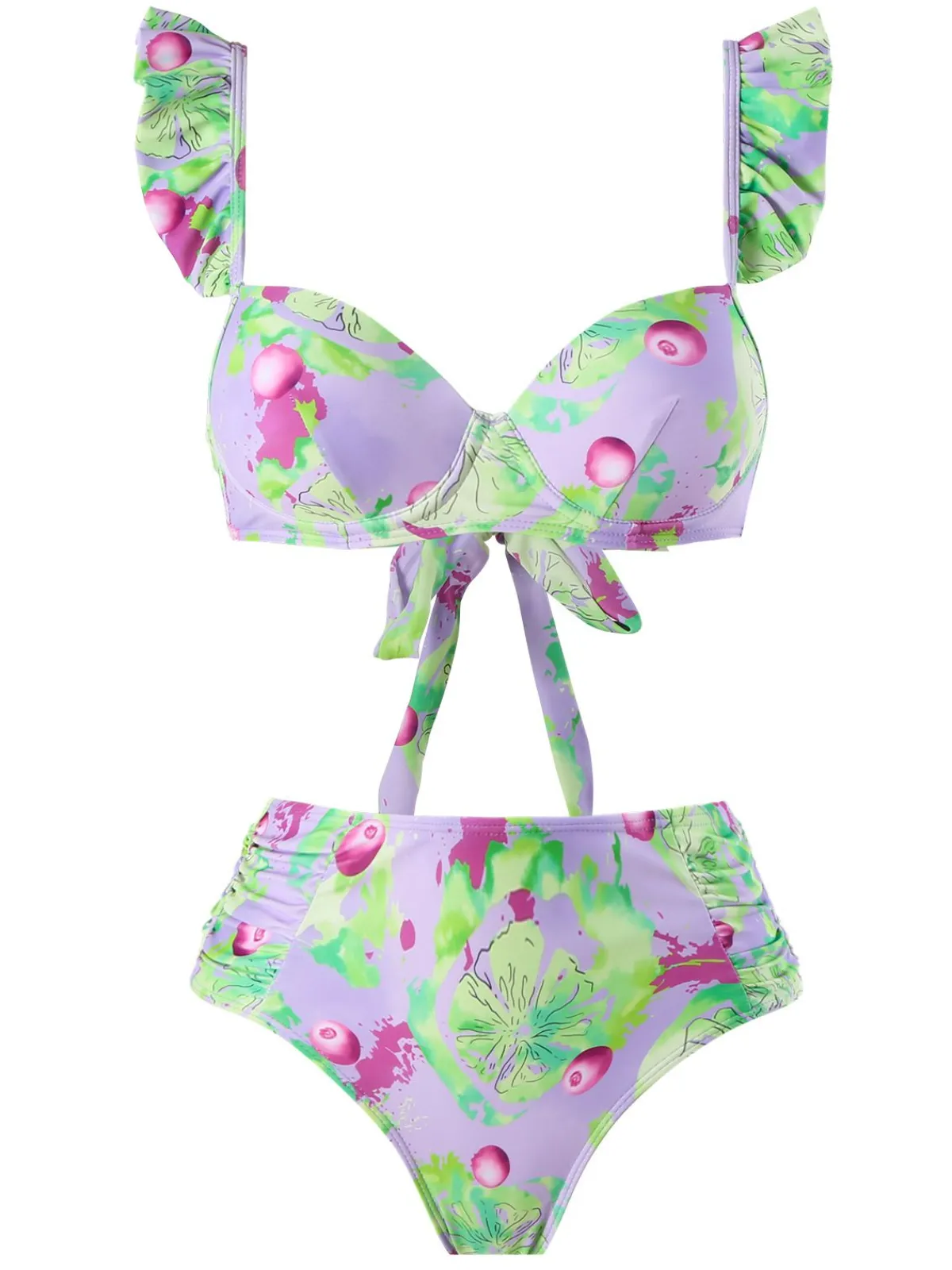 Sale Retro Stage 1940s Grape Ruffle Swimsuit Light Green