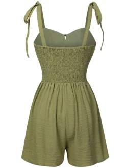Clearance Retro Stage 1950s Solid Bind Pleated Romper Light Green