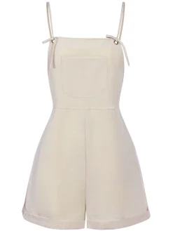 Sale Retro Stage 1950s Solid Spaghetti Strap Romper Light Grey