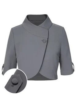 Best Retro Stage 1950s Stand Collar Button Short Coat Light Grey
