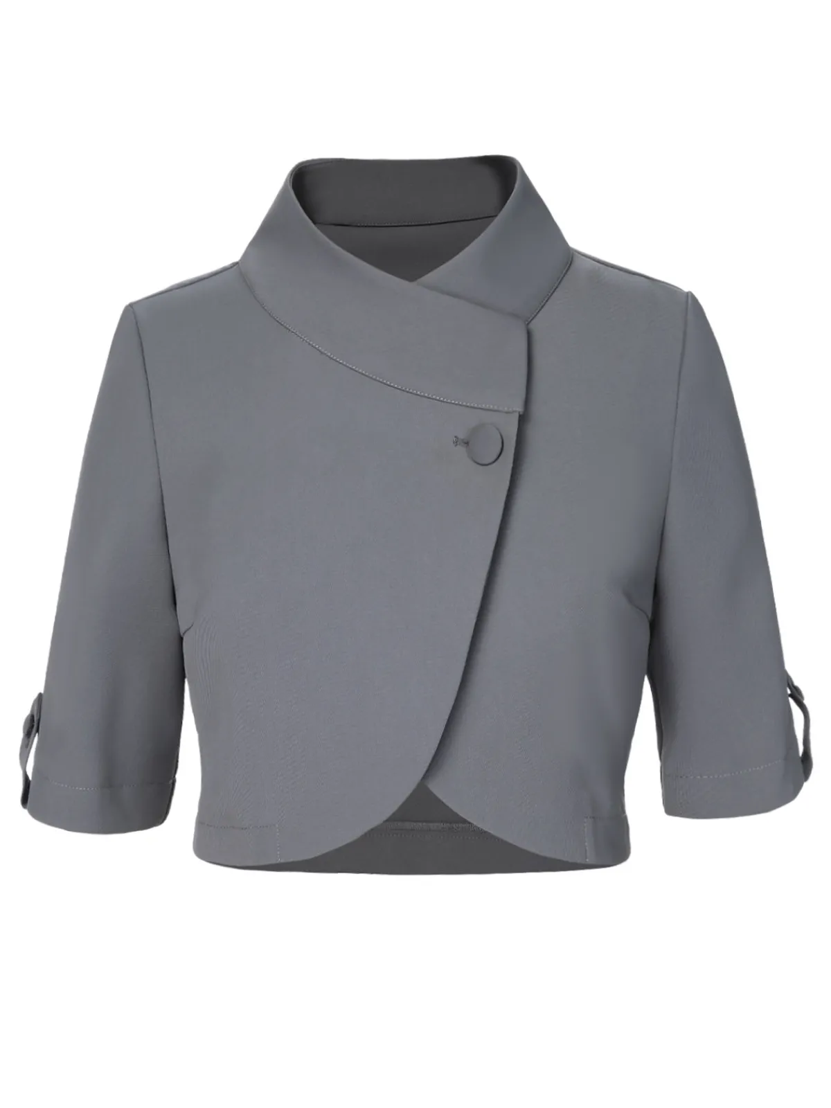 Best Retro Stage 1950s Stand Collar Button Short Coat Light Grey