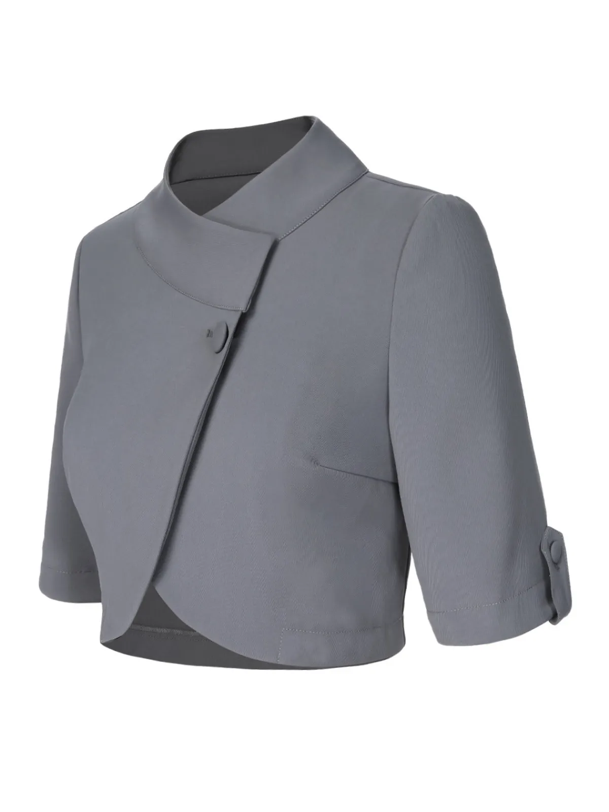 Best Retro Stage 1950s Stand Collar Button Short Coat Light Grey