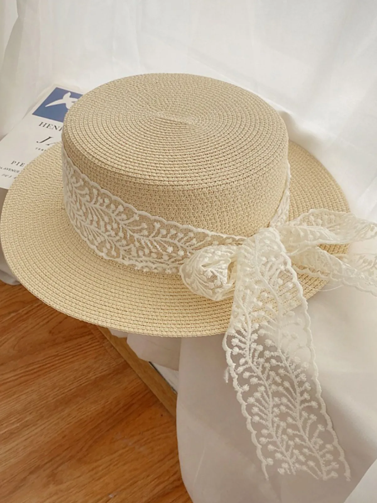 New Retro Stage Light Khaki Vintage Ribbon Straw Sun Hat
