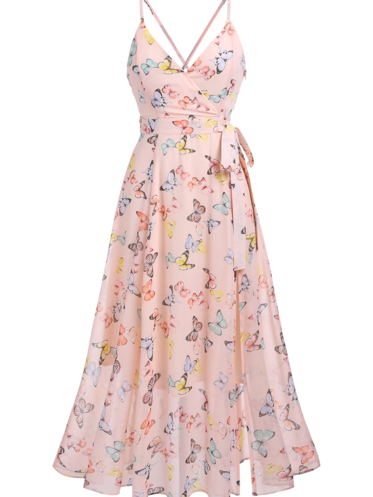 Fashion Retro Stage Butterfly Strap Lace-up Vintage Dress Light Pink