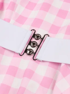 Clearance Retro Stage 1950s Halter Plaids Belted Dress Light Pink
