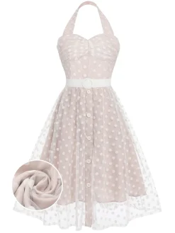 Clearance Retro Stage 1950s Halter Romper & Polka Dots Skirt Light Pink