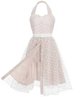 Clearance Retro Stage 1950s Halter Romper & Polka Dots Skirt Light Pink