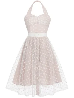 Clearance Retro Stage 1950s Halter Romper & Polka Dots Skirt Light Pink