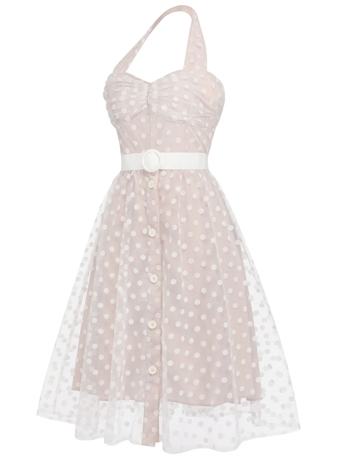 Clearance Retro Stage 1950s Halter Romper & Polka Dots Skirt Light Pink