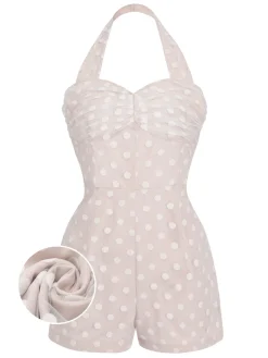 Clearance Retro Stage 1950s Halter Romper & Polka Dots Skirt Light Pink