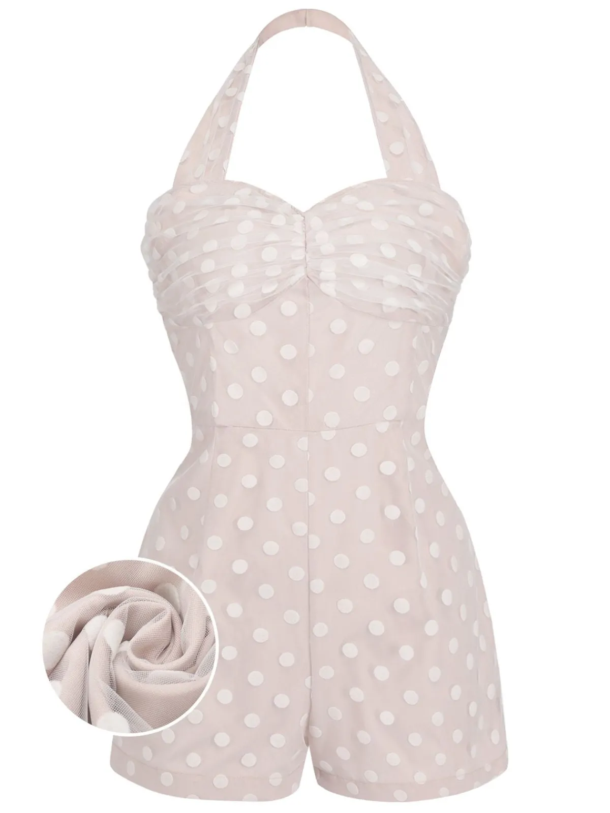 Clearance Retro Stage 1950s Halter Romper & Polka Dots Skirt Light Pink