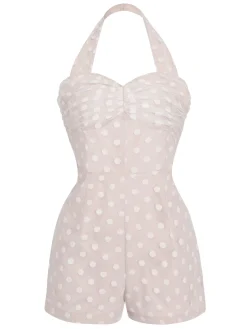 Clearance Retro Stage 1950s Halter Romper & Polka Dots Skirt Light Pink