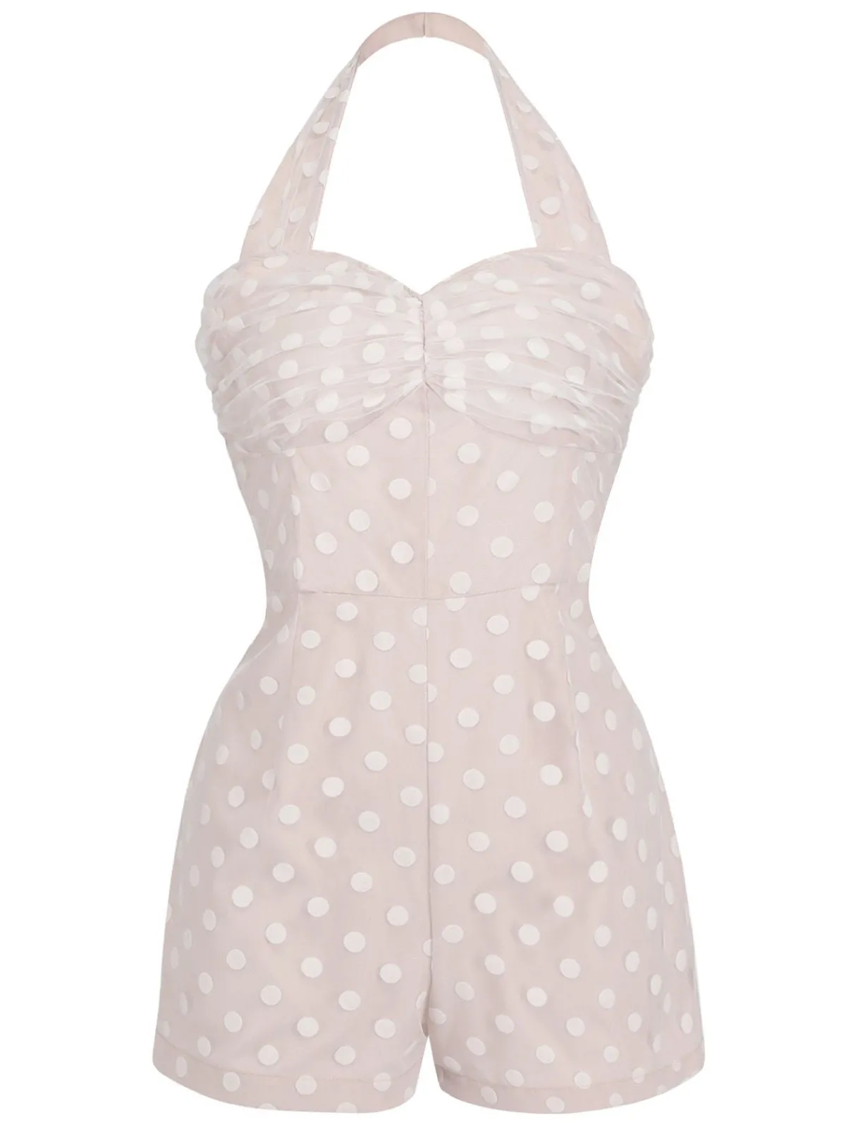 Clearance Retro Stage 1950s Halter Romper & Polka Dots Skirt Light Pink
