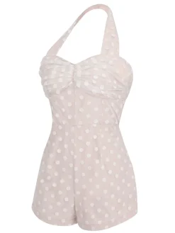 Clearance Retro Stage 1950s Halter Romper & Polka Dots Skirt Light Pink