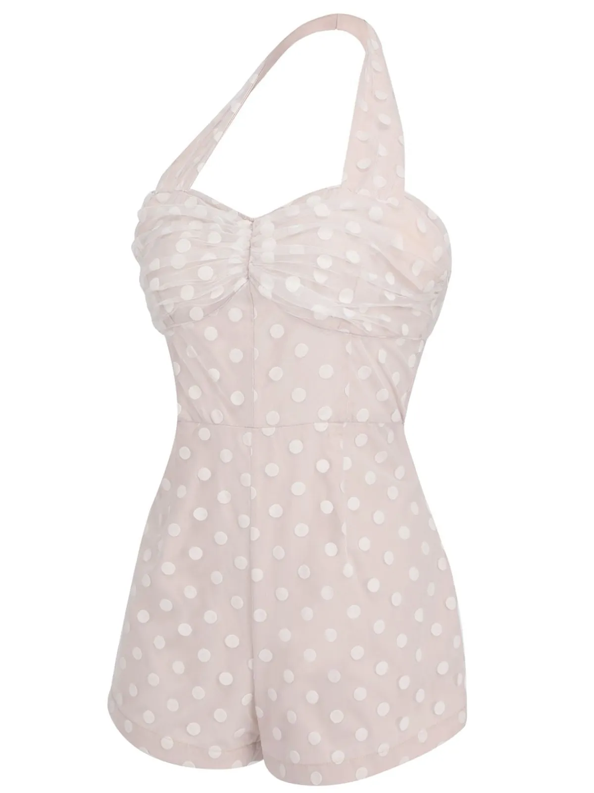 Clearance Retro Stage 1950s Halter Romper & Polka Dots Skirt Light Pink