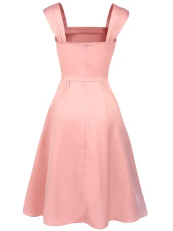 Outlet Retro Stage 1940s Solid Bow Dress Light Pink