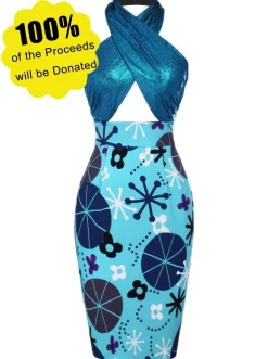 Outlet Retro Stage [Lori's Design]1960s Dress Promoting Autism Awareness Blue
