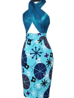 Outlet Retro Stage [Lori's Design]1960s Dress Promoting Autism Awareness Blue