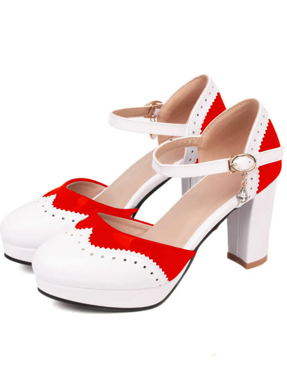 Online Retro Stage Mary Jane Patchwork High Heels Shoes
