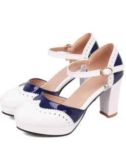 Best Retro Stage Mary Jane Patchwork High Heels Shoes