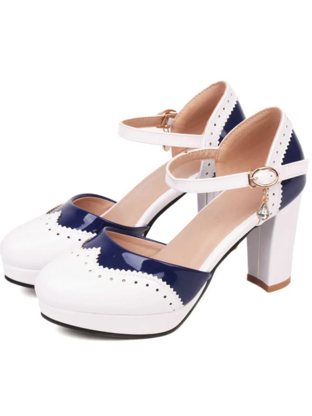 Best Retro Stage Mary Jane Patchwork High Heels Shoes