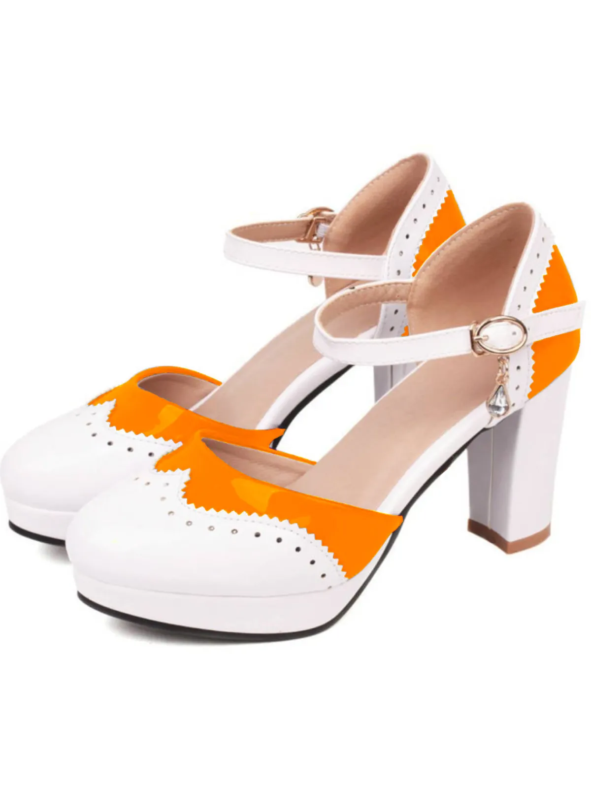 Best Retro Stage Mary Jane Patchwork High Heels Shoes