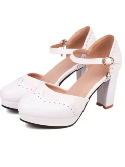 Best Retro Stage Mary Jane Patchwork High Heels Shoes