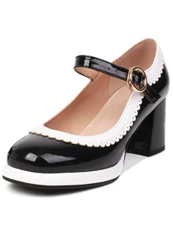 Best Retro Stage Mary Jane Patchwork High Heels Shoes