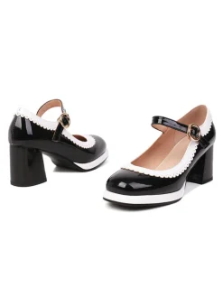 Best Retro Stage Mary Jane Patchwork High Heels Shoes