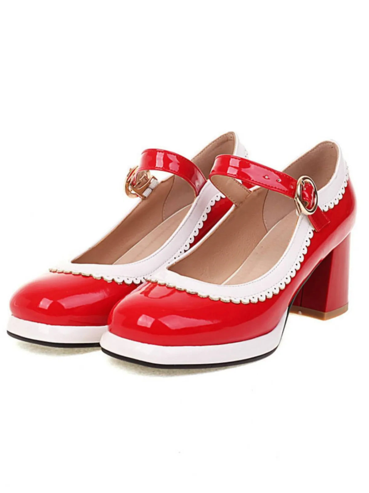 Best Retro Stage Mary Jane Patchwork High Heels Shoes
