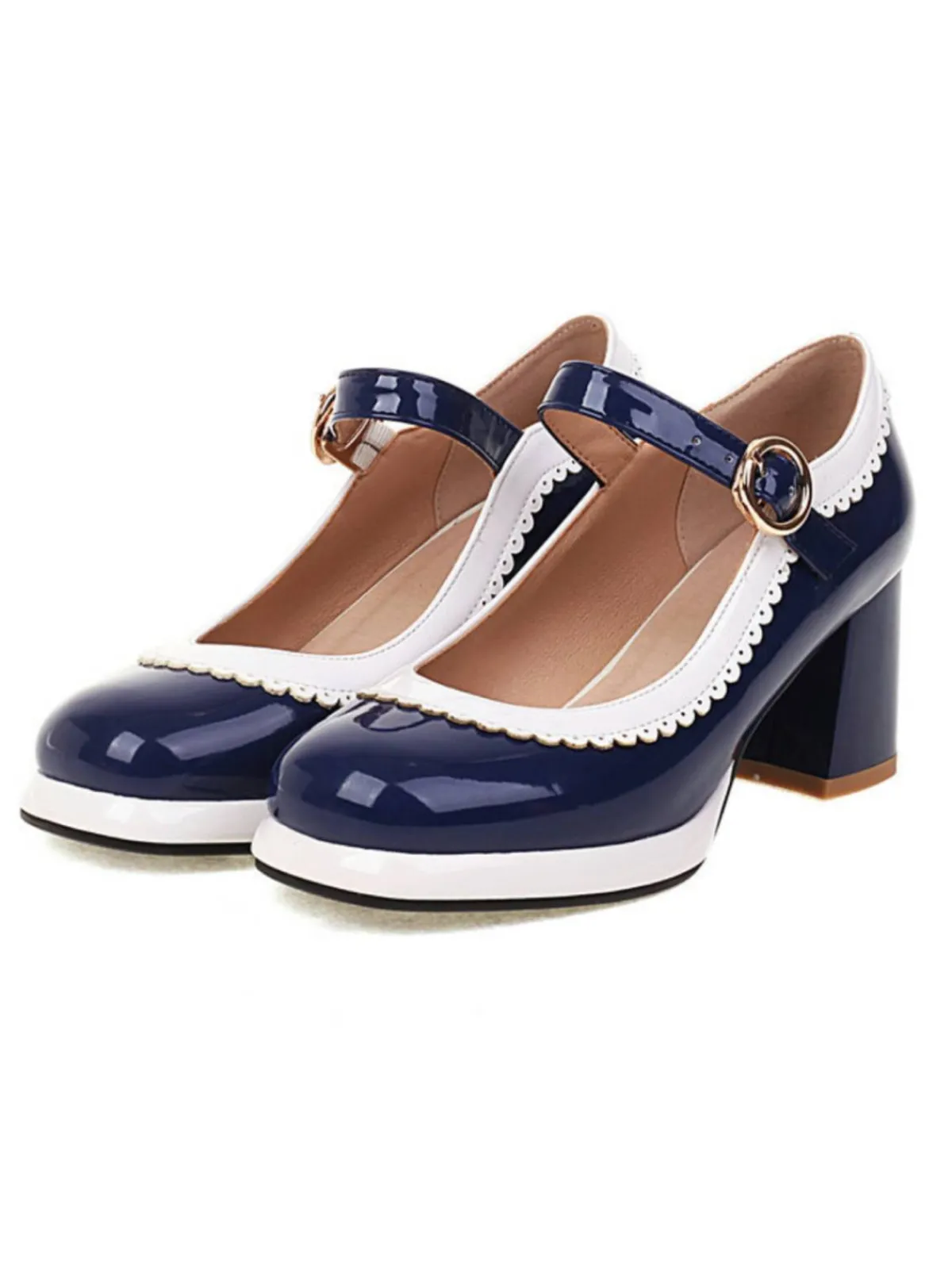 Best Retro Stage Mary Jane Patchwork High Heels Shoes