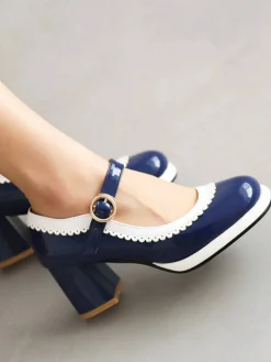 Best Retro Stage Mary Jane Patchwork High Heels Shoes