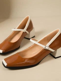 Hot Retro Stage Mary Jane Patent Leather Chunky Heel Shoes