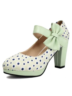 Fashion Retro Stage Mary Jane Polka Dots Bowknot Chunky Heels