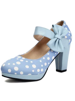 Fashion Retro Stage Mary Jane Polka Dots Bowknot Chunky Heels