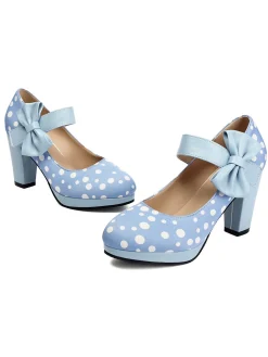 Fashion Retro Stage Mary Jane Polka Dots Bowknot Chunky Heels
