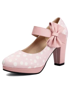 Fashion Retro Stage Mary Jane Polka Dots Bowknot Chunky Heels